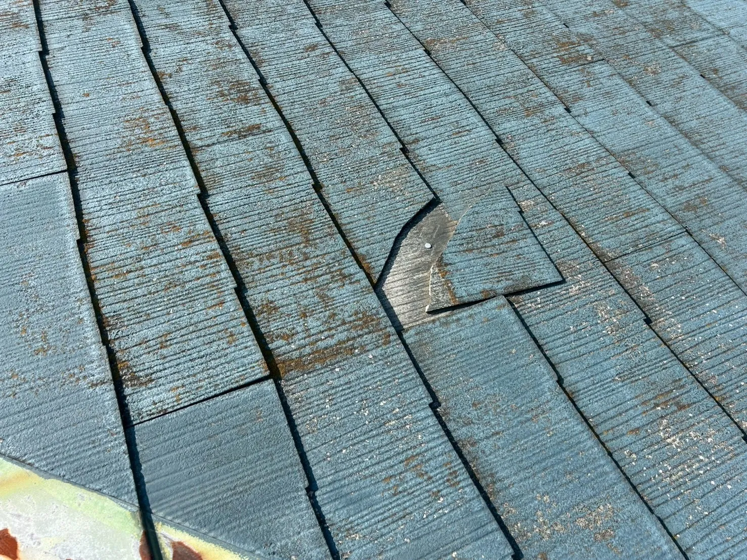 屋根の瓦が割れています。